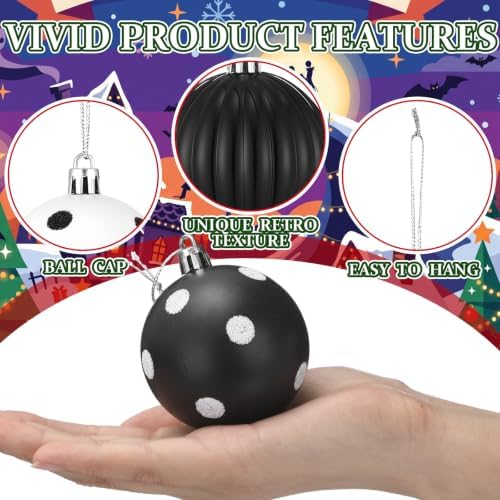 48 Pcs Christmas Ball Ornaments 1.6'' 2.4'' Black White Decor