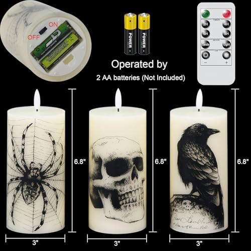 Halloween Skull Flameless Candles Battery Operated Remote Timer