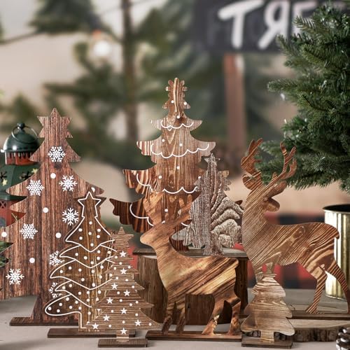 Barydat 8 Pcs Christmas Table Decorations Wooden Centerpiece, Rustic