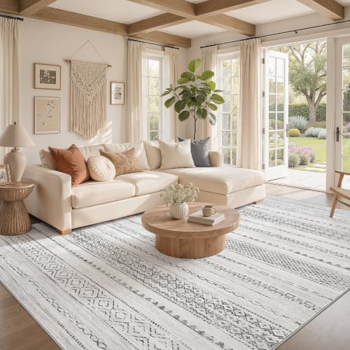 Nakagishi Boho 6x8 Area Rug Living Room Rugs Machine Washable Gray