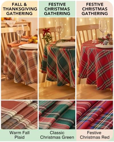 Round Christmas Tablecloth 60 Inch, Farmhouse Buffalo Plaid