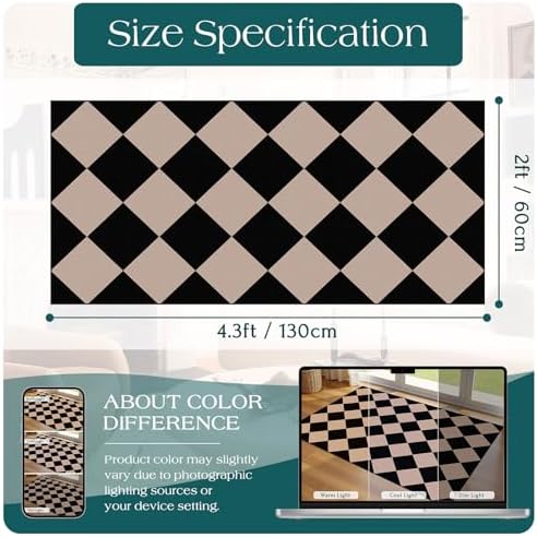 Front Door Mat Indoor Entrance - 2x4.3 Ft Black Tan Checkered Rug