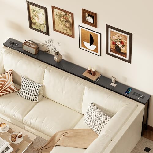 SUPERJARE 110.2 inch Narrow Behind Couch Table with Charging Stations