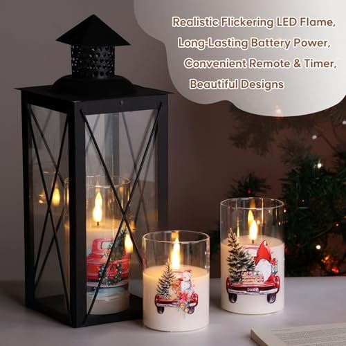 Eywamage Christmas Glass Flameless Candles with Remote, Flickering LED Pillar Candles Holiday Table Decor Gift Set of 3