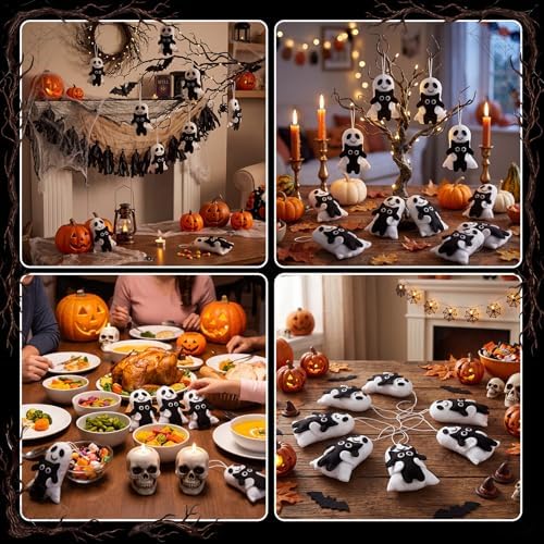 Mindsoft 12 Pack Felt Halloween Ghost Hanging Ornaments with Black Cat