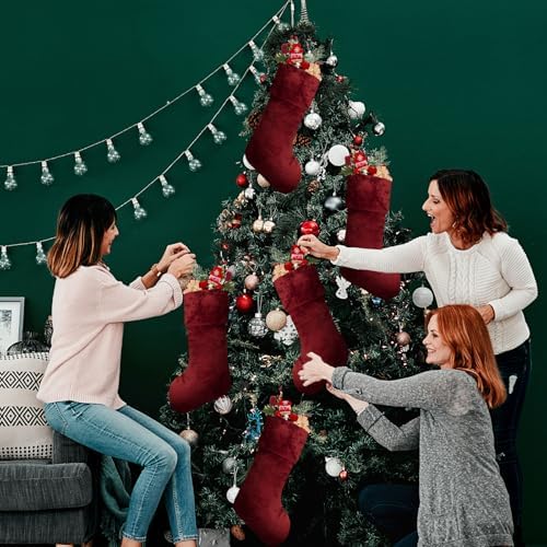 12 Pcs Christmas Stocking 18" Plush,Burgundy
