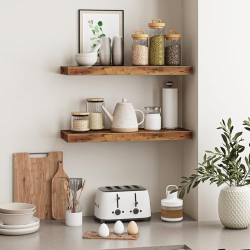 Fixwal Floating Wall Shelves for Decor (Rustic Brown, Set of 2, 22Inch)