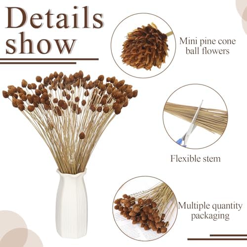WILLBOND 100pcs Fall Dried Flowers Mini Pine Cones with Stems 15.7in