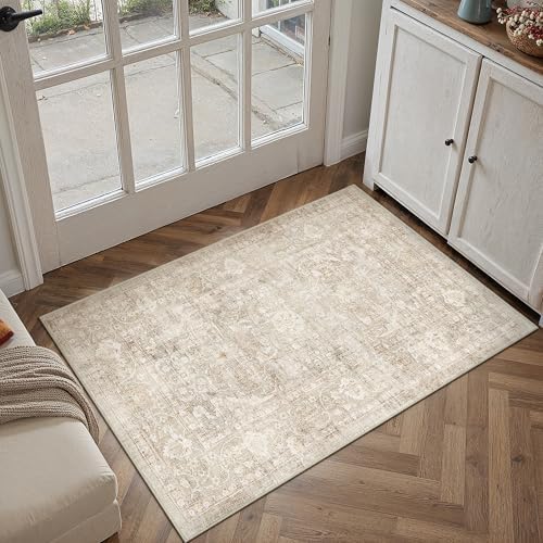 2x3 Beige Neutral Entryway Area Rug