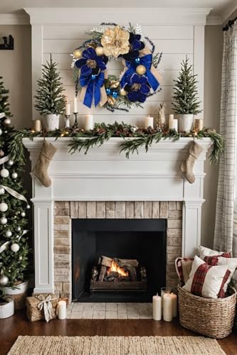 24" Christmas Wreath for Front Door with Blue Magnolia Artificial & Berries