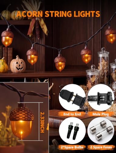 8.5 FT Fall String Lights with 10 LED 3D Acorn Plug in Autumn Décor Lights