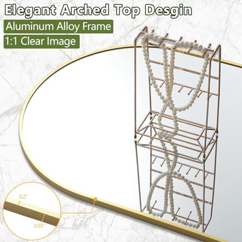 Prywot Arched Full Length Mirror, 70"x26" Free Standing Floor Mirror, Gold