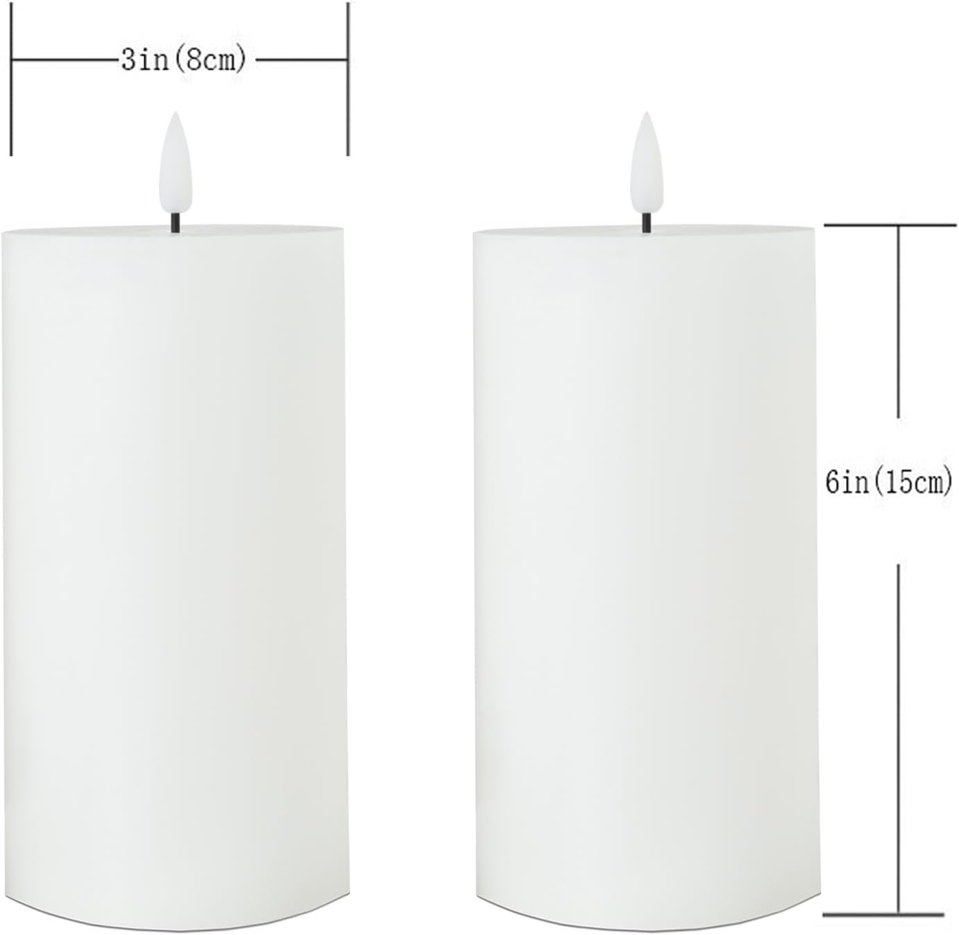 volnyus White Flameless Candles Set of 2 (3x6 inch) Flickering LED Wax Candles Battery Operated with Remote Control