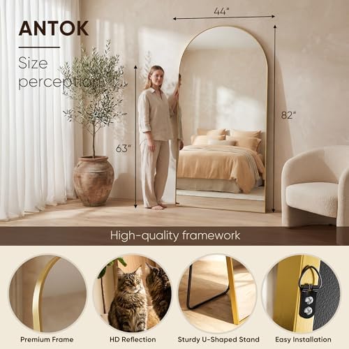 Antok 82" x44” Arched Full Length Mirror, Floor Mirror with Stand, Gold