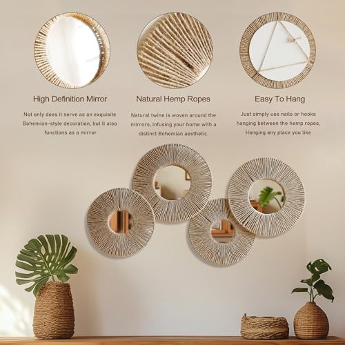 Decorative Woven Wicker Basket Boho Wall Hanging / Brown / Set of 4