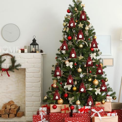 Naler Christmas Advent Calendar 2026, 24 Pcs Drawstring Gift Bags, Red