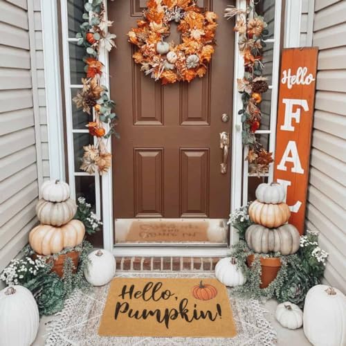 Hello-Pumpkin-Welcome-Doormat Fall-Outdoor Holiday Non-Slip-Mat Home Decor
