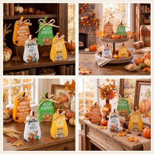 Jetec 4 Pcs Fall Decorations for Home, Thanksgiving Pumpkin Table Decor