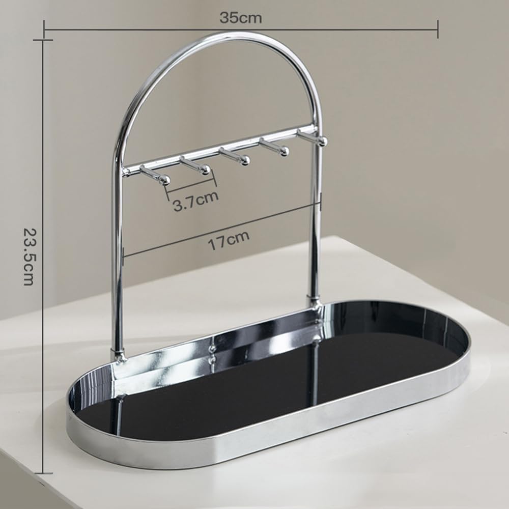 Metal Jewelry Organizer Stand & Key Holder Tray / Silver Black