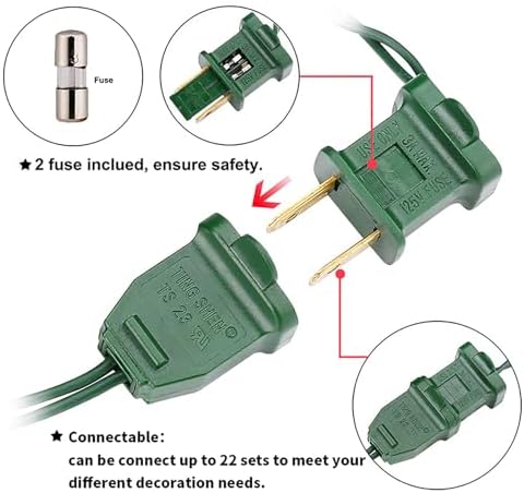 Green Christmas LED Lights - 2 Pack 100 Count Green Christmas String Lights for Tree, Party, Holiday, Indoor/Outdoor St. Patrick's Day Decorations, 2 Sets 33 Feet Green Wire, UL Certified, Connectable