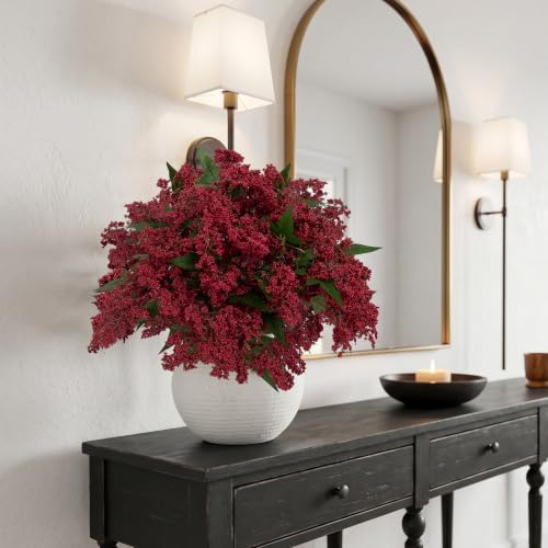 Daynight 6 Pcs Artificial Berry Stem for Vase, 17 in Faux Nandina Branches Fall Floral Picks Fake Realistic Berry Spray for Wedding Autumn Farmhouse Home Decor (6, RED, 17Inch)