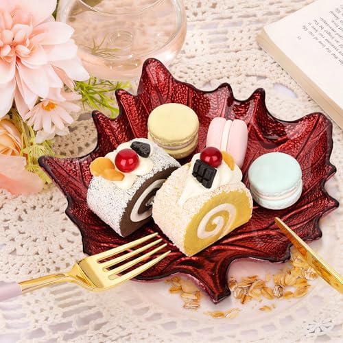 Red Maple Leaf Shaped Glass Tray, Thanksgiving Autumn Gift