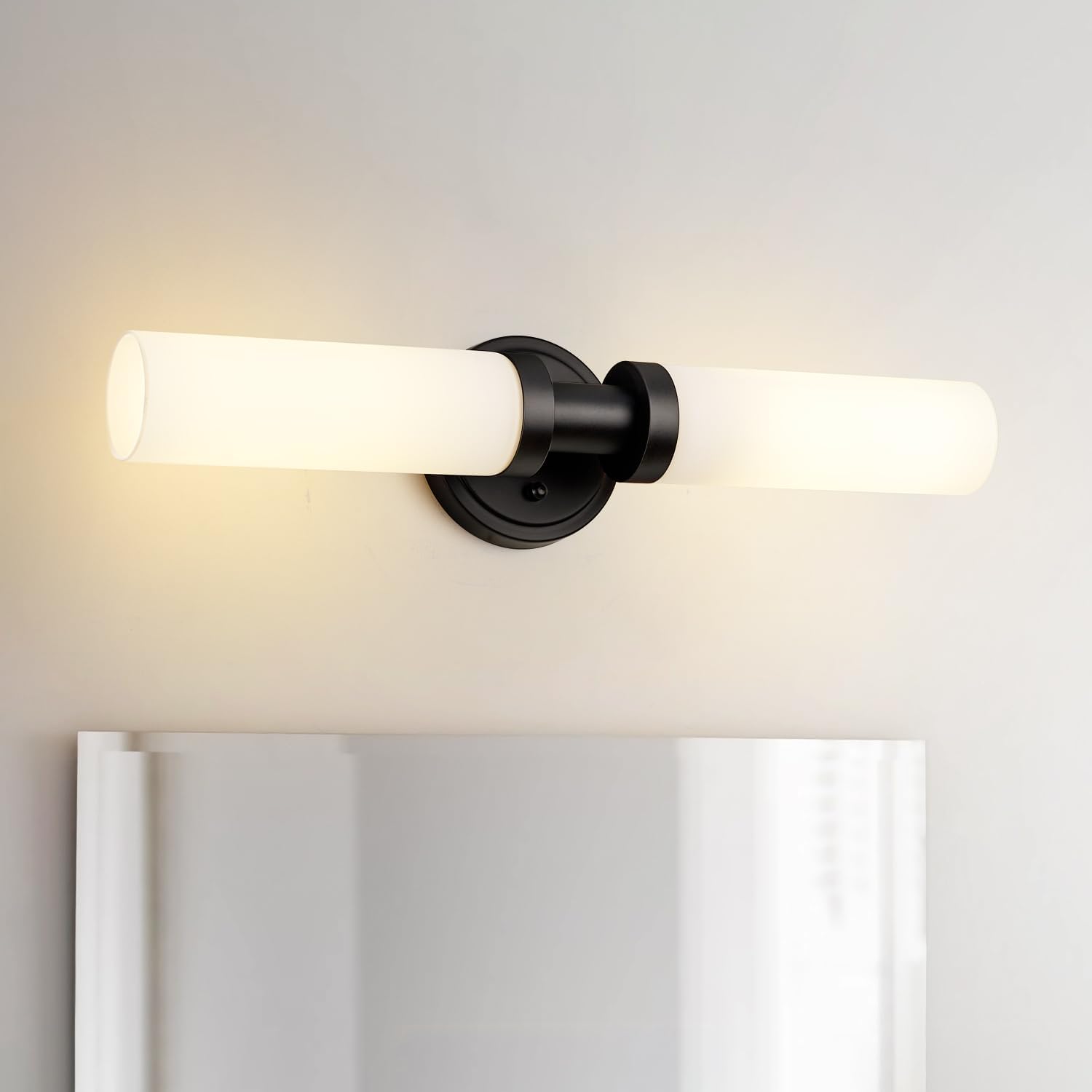Black Bathroom Light Fixtures, 2-Light Wall Sconces Lighting W/White Glass Shade, Modern Vanity Lights for Mirror, Wall