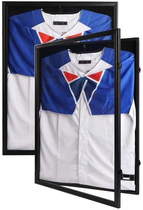 IHEIPYE Jersey Frame Display Case 2 Pack Large Shadow Box Lockable, Black | Black Lock, UV Protection, Hanger, Baseball