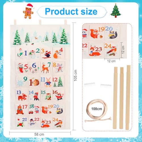 HOWAF Fabric Christmas Advent Calendar 2026 with Pockets (Countdown to Christmas), 24 Days Mystery Christmas Countdown Calendar for Xmas Holiday Home Wall Decoration, Animal Themed