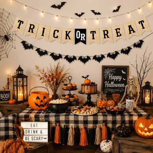 Uniwish Trick or Treat Banner Garland Halloween Decorations for Mantel