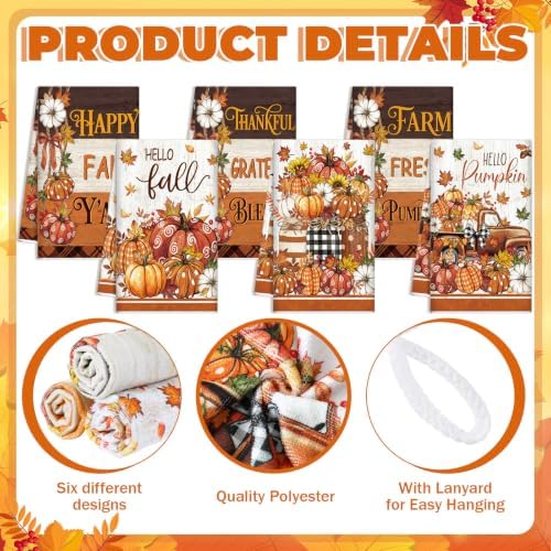 Redbaker 6 Pcs Fall Kitchen Towels, Ivory Pumpkin Funny Dish Towel, Autumn Absorbent Farmhouse Decorative Fast Drying Tea Dishcloth with Hanging Loop for Kitchen Bathroom Home Housewarming Gift