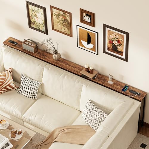 SUPERJARE 102.4 inch Narrow Behind Couch Table with Charging Stations