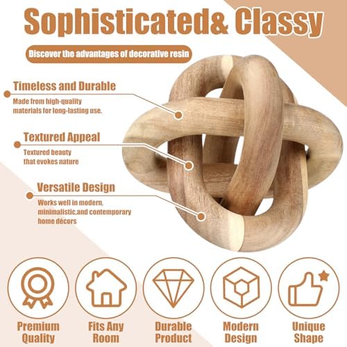 Yalikop 3 Link Wood Knot Decor Rustic Table Shelf Accents, Acacia Wood