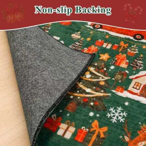 Washable Christmas Rug Runner 2x6 - Xmas Snowflake Green Rug for Kitchen Entryway Non Slip Farmhouse Low Pile Carpet