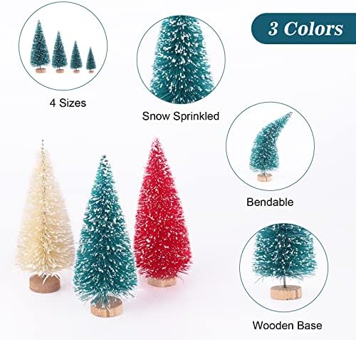 30 Pcs Bottle Brush Trees Christmas Decorations Indoor, Red Blue Yellow Miniature Christmas Tree, Mini Christmas Tree with 4Sizes for Christmas Decor