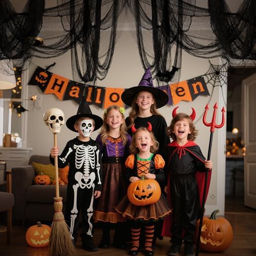 8 Pack Black Halloween Gauze Creepy Cloth Fabric Tapestry Decor,72 x 30 inch Indoor Outdoor Spooky Halloween Decorations for Home Wall Party Table Yard Haunted House
