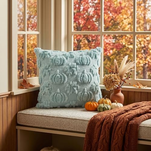 AVOIN colorlife Blue Pumpkin Fall Throw Pillow Covers 18x18 Inch