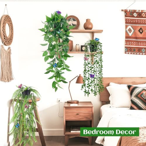 Der Rose 4 Pcs Fake Hanging Plants with Butterflies for Shelf Wall Decor