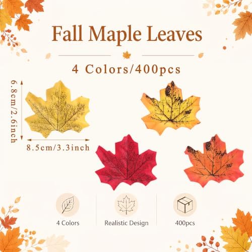 400Pc Artificial Fall Leave Silk Maple Leaf for Thanksgiving Decor