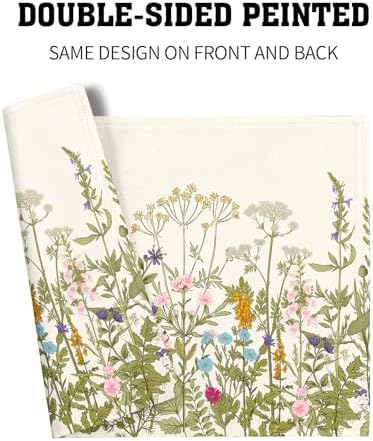 Spring Summer Floral Placemats Set of 6 18x12 Inch Antique Herbs and Wild Flowers Linen Place Mat Heat-Resistant Washable Wipeable Wildflower Table Mat for Party Kitchen Dining Home Decor