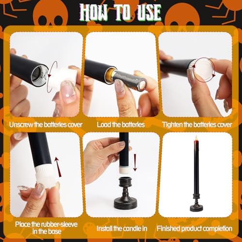 8 Pack Black Halloween Candles,Flameless Bleeding Taper Candles with Base