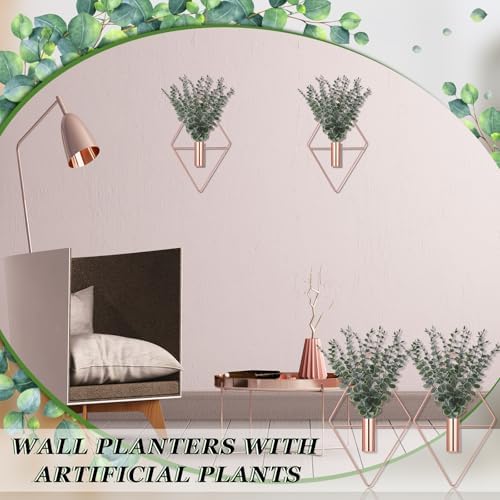 Jexine 4 Pcs Hanging Artificial Planters Wall Decor, Rose Gold, Eucalyptus