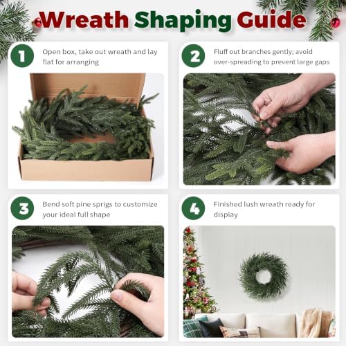 26" Christmas Norfolk Pine Wreath for Front Door (2, Wreath)