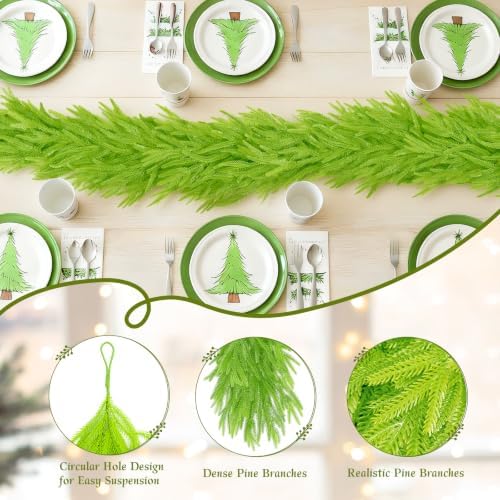 N&T NIETING 9FT Christmas Garland Norfolk Pine Garland Real Touch Artificial Christmas Lime Green Xmas Garland for Mantle,Table Holiday Fireplace Staircase Indoor Outdoor Christmas Decorations