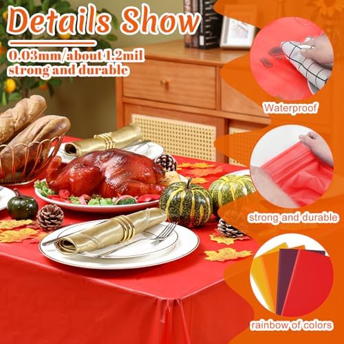 Frienda 12 Pcs Fall Plastic Tablecloths Disposable Orange Yellow Red Brown