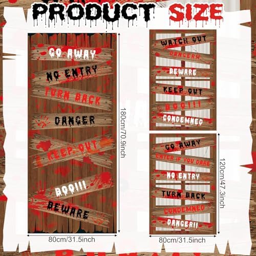 DoubleFill 3 Pcs Halloween Window Door Covers Set Scary Warning Sign