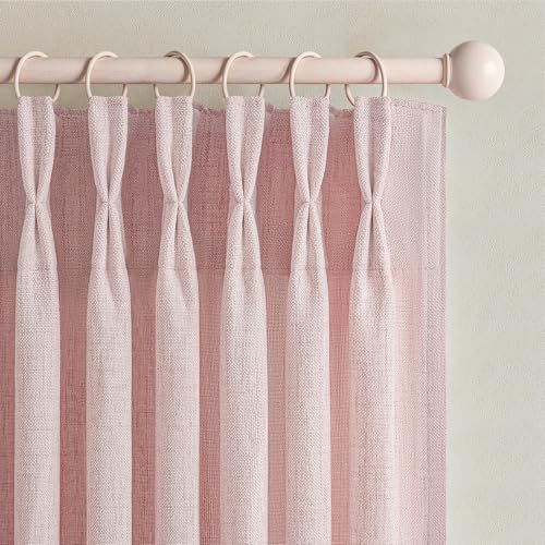Light-Pink Floor to Ceiling Semi Sheer Extra Long Curtains 108 Inches Length for Office, Pinch Pleat Linen