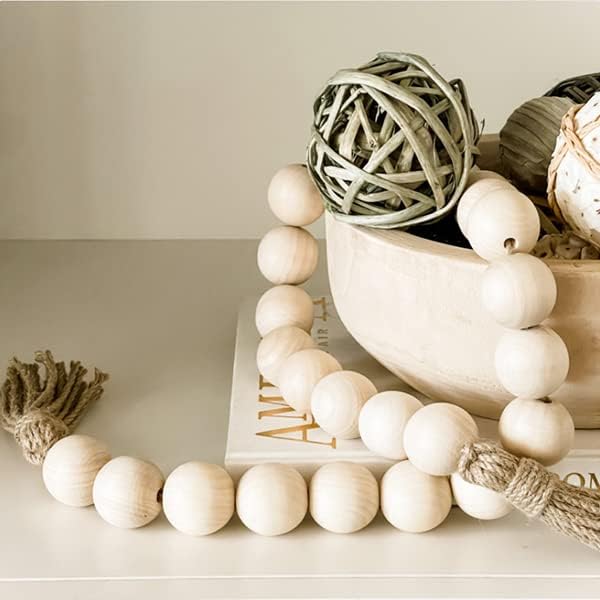 Farmhouse Decor Large Wood Bead Garland long / Natural / 50 Inch