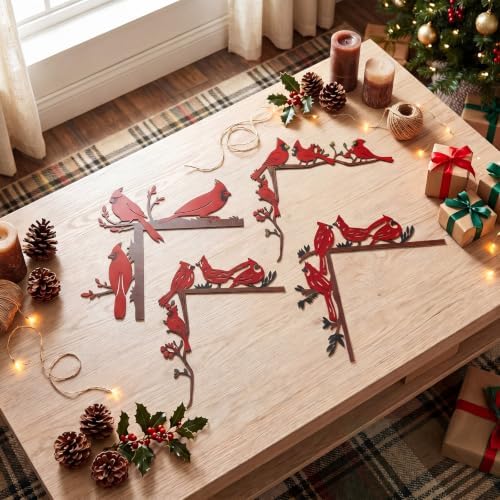 MorningRo 4 Pcs Cardinal Bird Door Frame Topper Red Bird Metal Wall Art