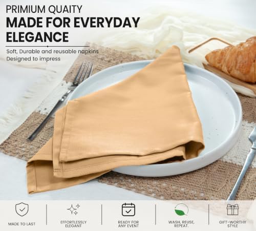 Ruvanti Cloth Napkins Set of 4, Cotton Enrich 18”x18” - Ivory Gold